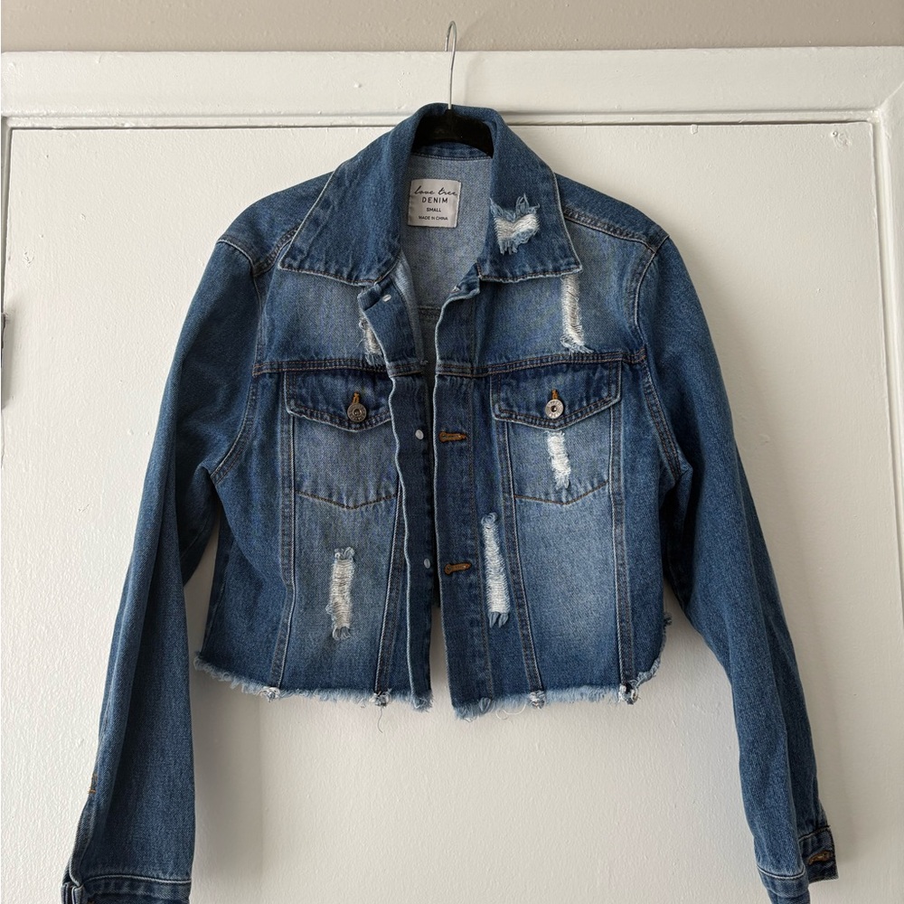 Love Tree Blue Cropped Jean Jacket